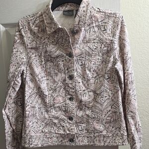 Chico's Patterned Jean Jacket - Cream and Brown
